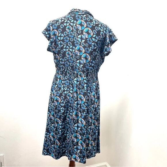 Tucker 100% Silk short sleeved dress, Women's size Large, blue black knee-length - Picture 7 of 12